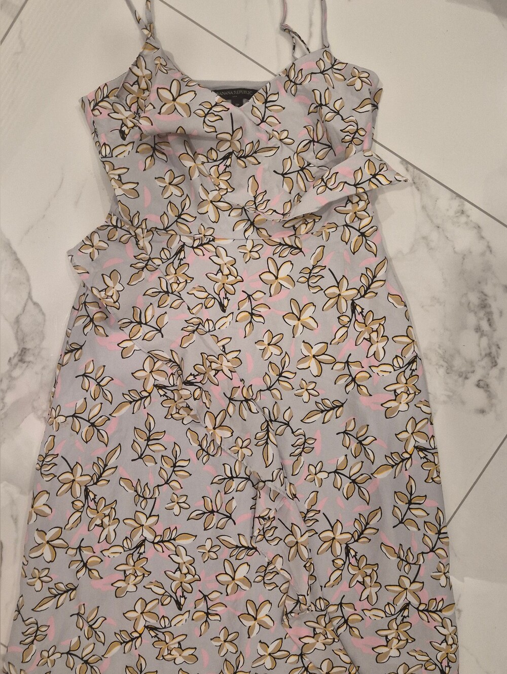 Banana Republic Floral Spaghetti-Strap Dress — Light Gray, Pink & Cream Nwot